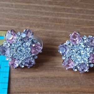 St. John Clip-on Flower Earrings with Pink/white Swarovski Crystals